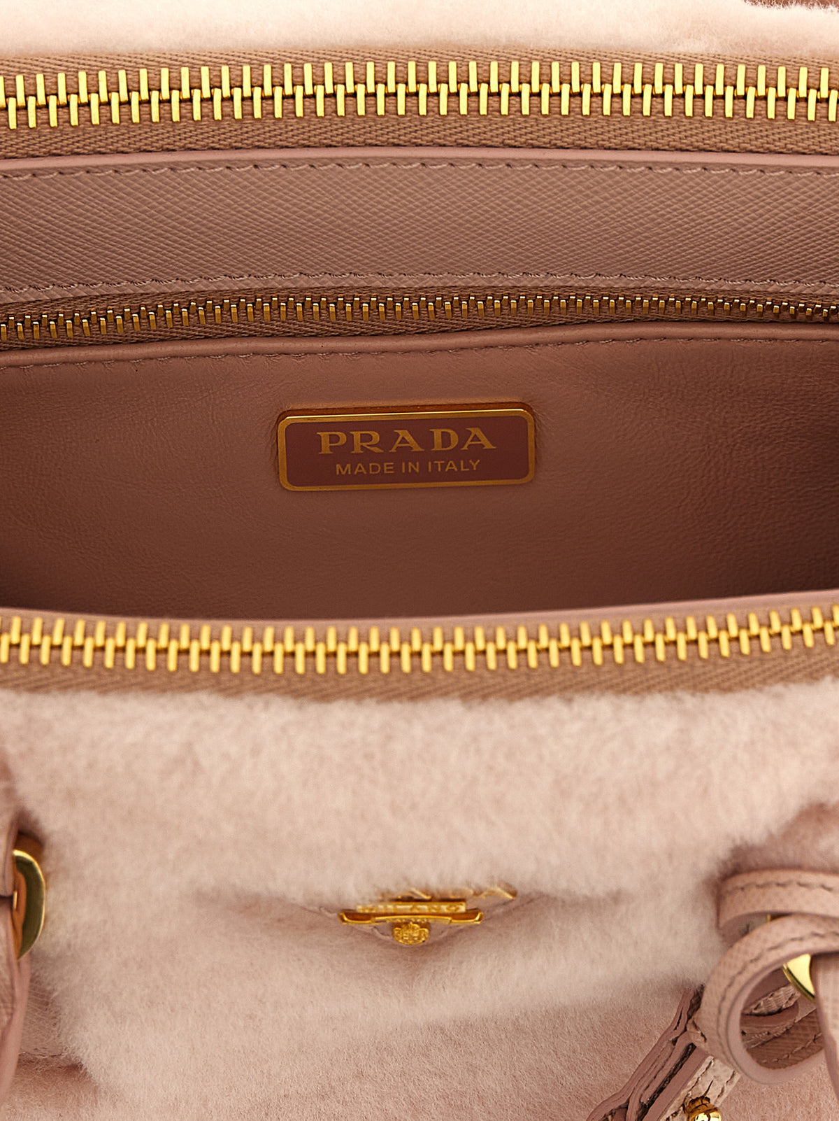 Prada Galleria Mini Shearling Lamb Fur Handbag in Pink | Made in Italy