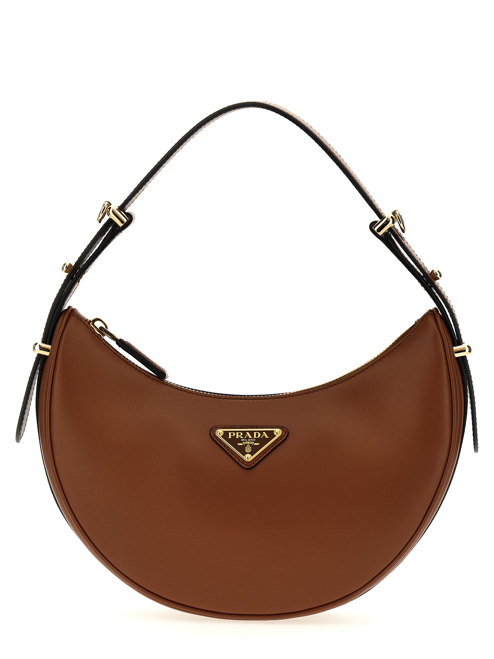 Prada Arquè Calfskin Leather Shoulder Bag in Brown | Made in Italy