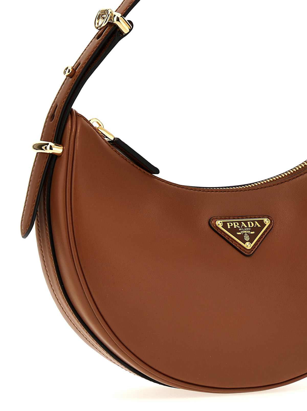 Prada Arquè Calfskin Leather Shoulder Bag in Brown | Made in Italy
