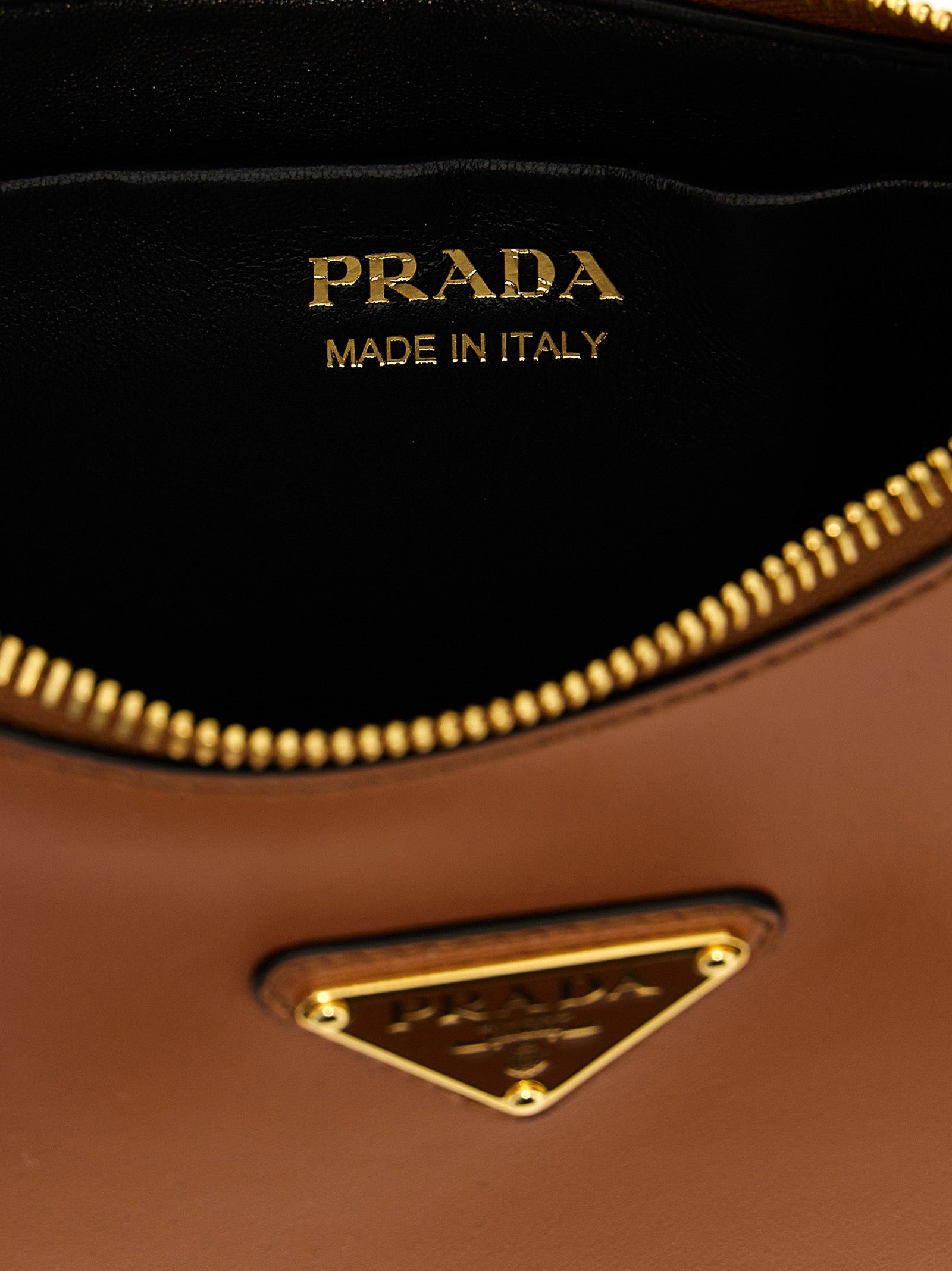 Prada Arquè Calfskin Leather Shoulder Bag in Brown | Made in Italy