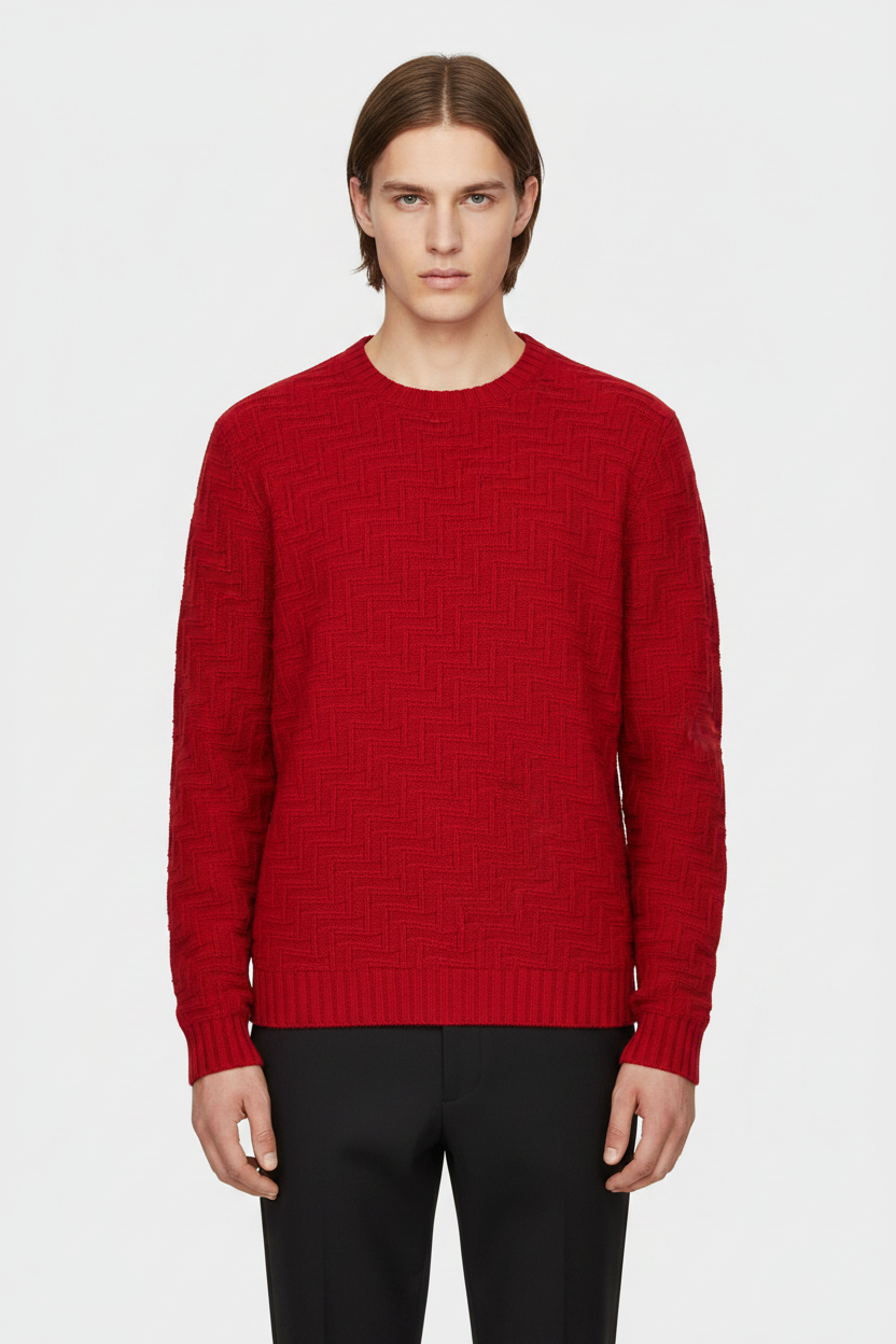 Prada Virgin Wool & Cashmere Crew Neck Sweater in Red | Made in Italy