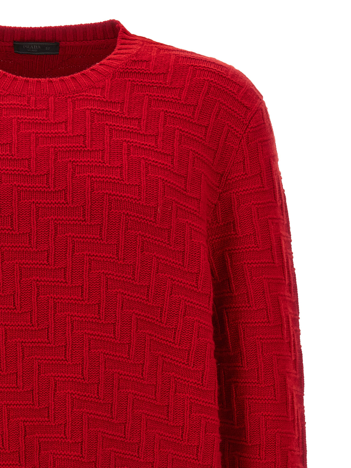 Prada Virgin Wool & Cashmere Crew Neck Sweater in Red | Made in Italy