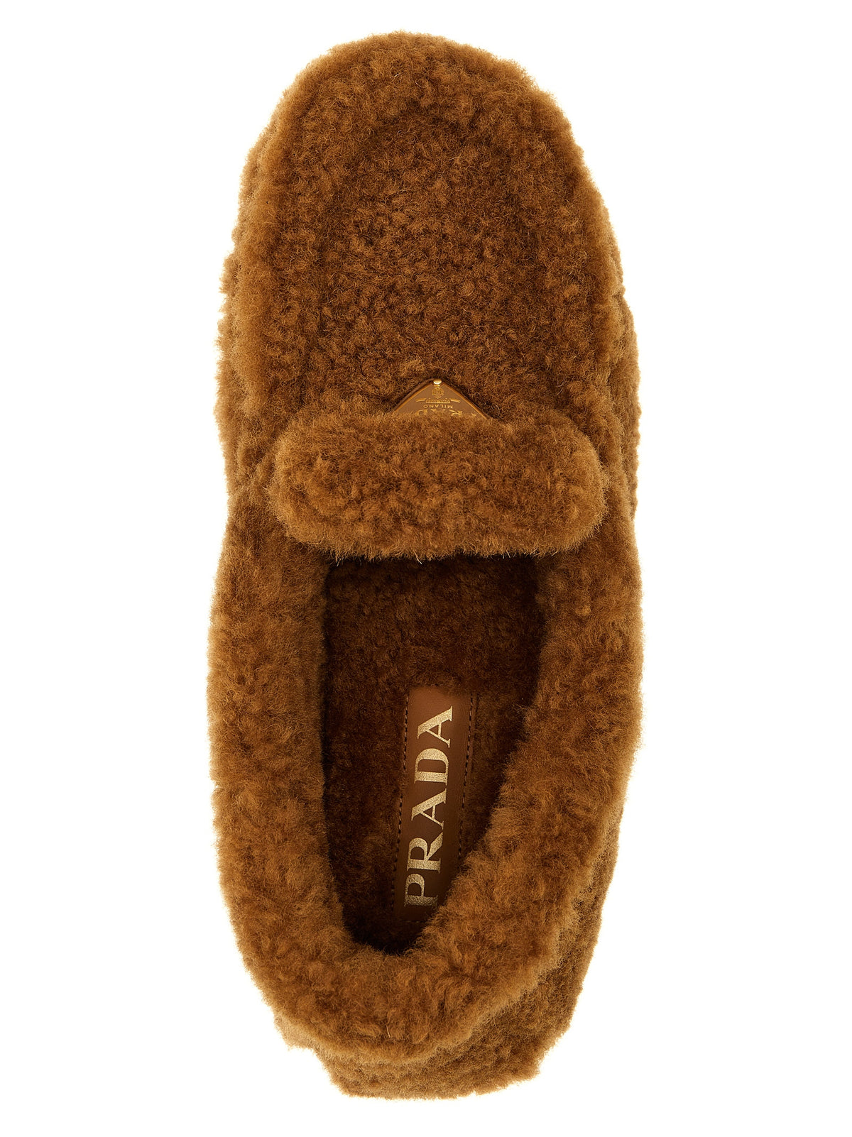 Prada Shearling Lamb Leather Loafers in Brown | Triangle Logo | Made in Italy