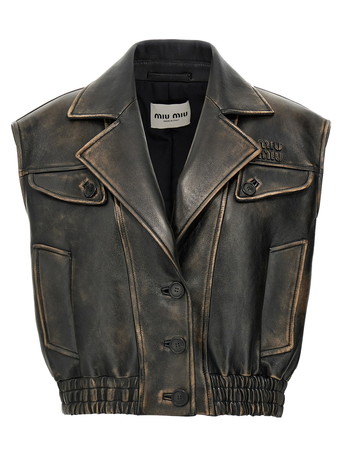 Miu Miu Vintage-Effect Nappa Lamb Leather Vest in Brown | Made in Italy