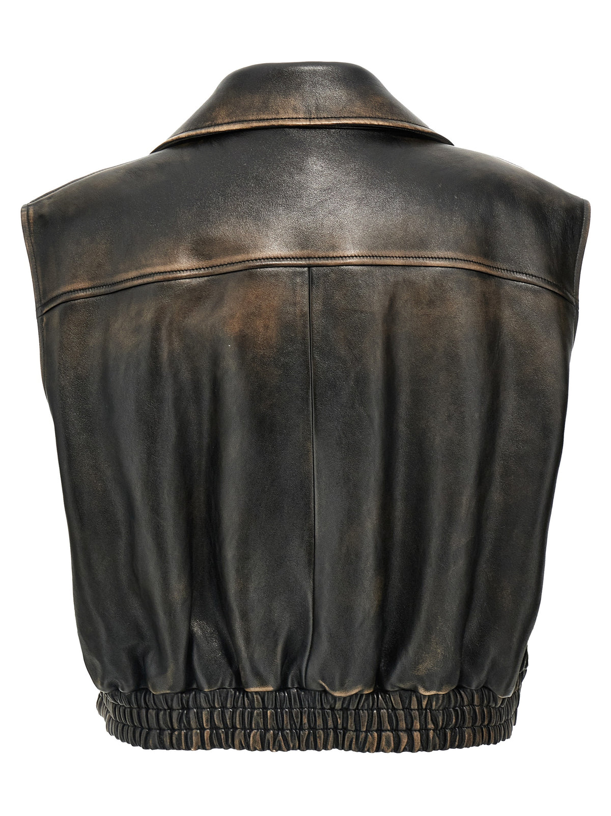 Miu Miu Vintage-Effect Nappa Lamb Leather Vest in Brown | Made in Italy