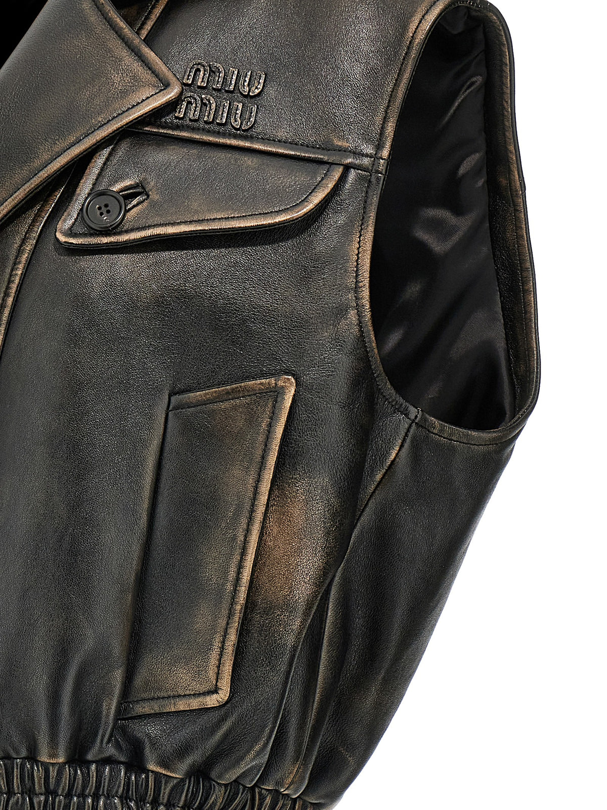 Miu Miu Vintage-Effect Nappa Lamb Leather Vest in Brown | Made in Italy
