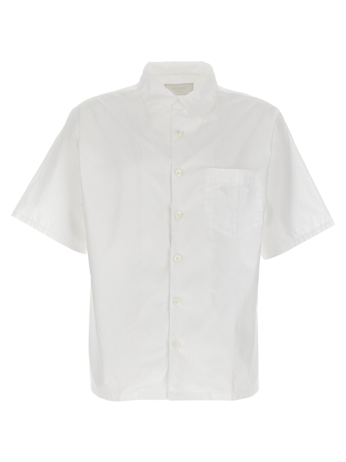 Prada Striped Cotton Poplin Short-Sleeve Shirt in White | Made in Italy