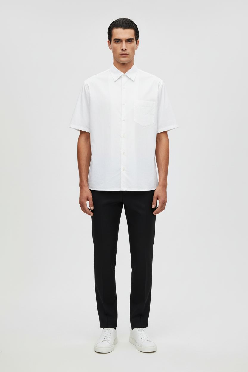 Prada Striped Cotton Poplin Short-Sleeve Shirt in White | Made in Italy