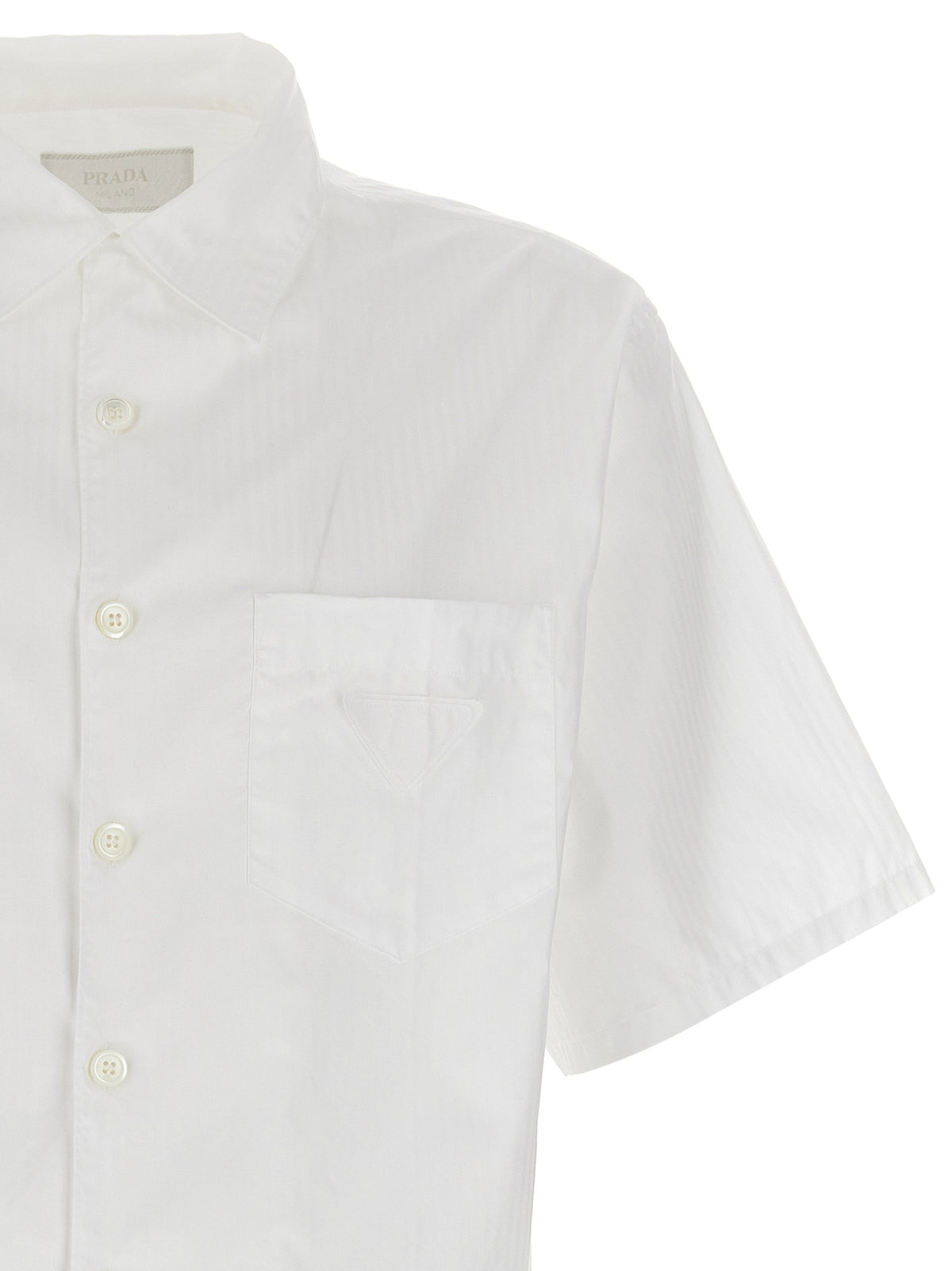 Prada Striped Cotton Poplin Short-Sleeve Shirt in White | Made in Italy