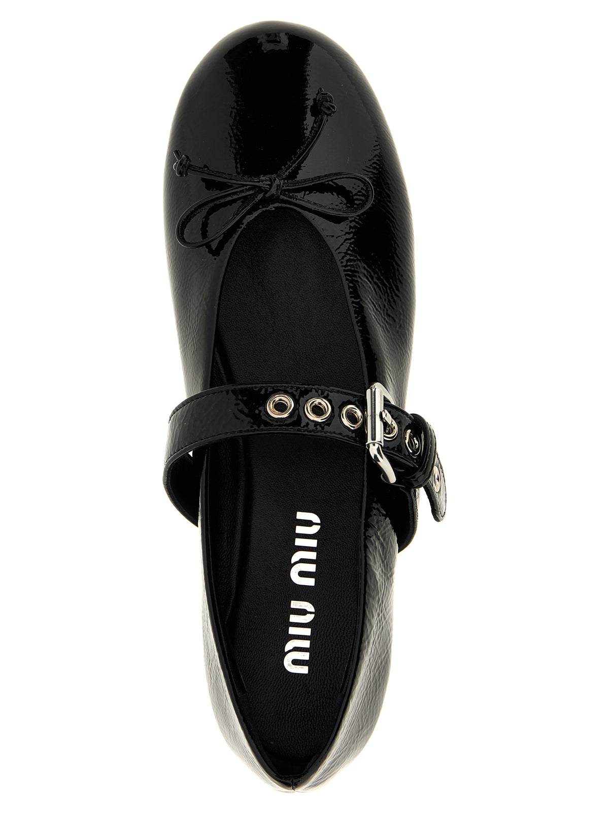 Miu Miu Patent Calfskin Bow Ballet Flats in Black | Made in Italy