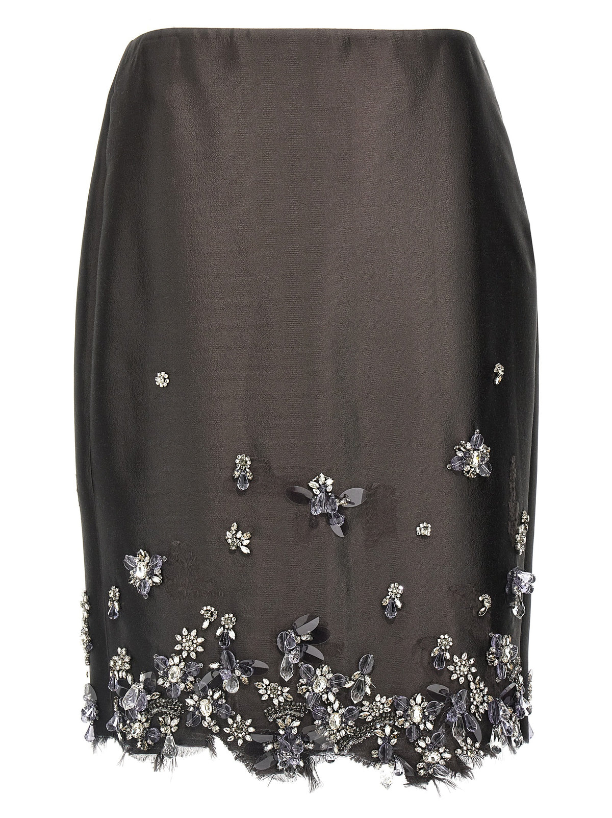 Prada Silk & Wool Jewel-Embellished Midi Skirt in Gray | Made in Italy