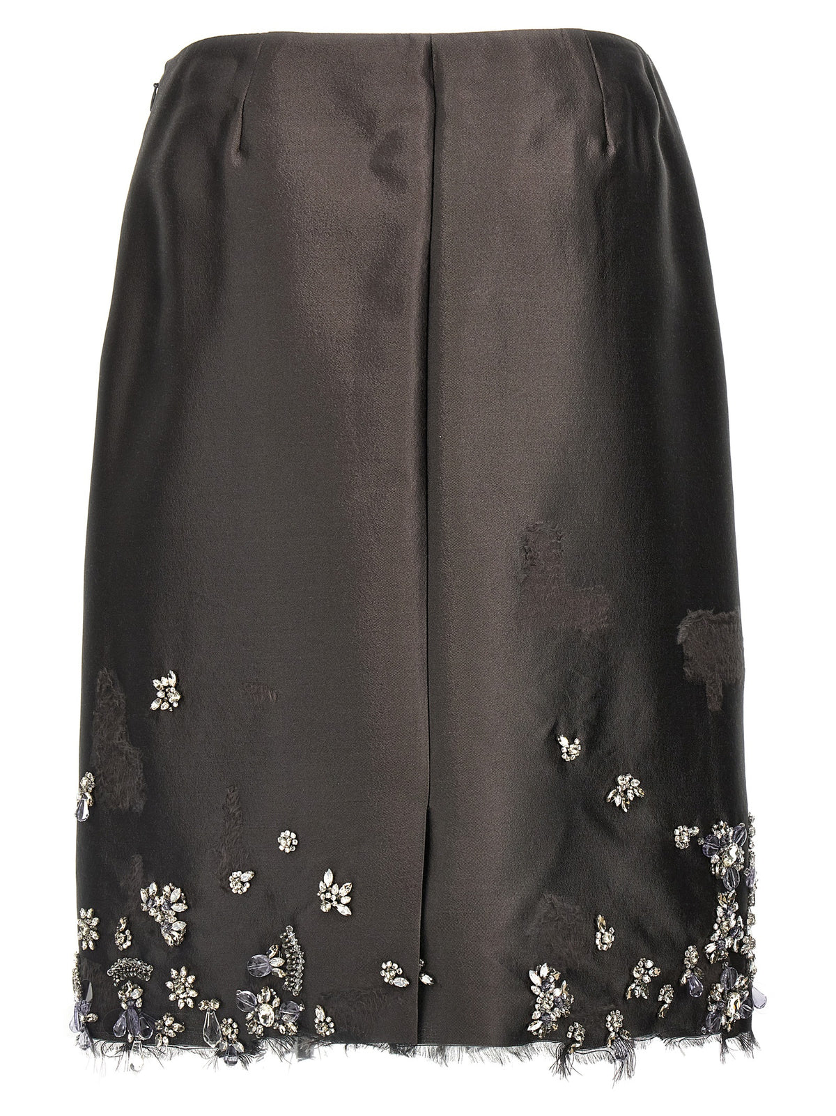 Prada Silk & Wool Jewel-Embellished Midi Skirt in Gray | Made in Italy