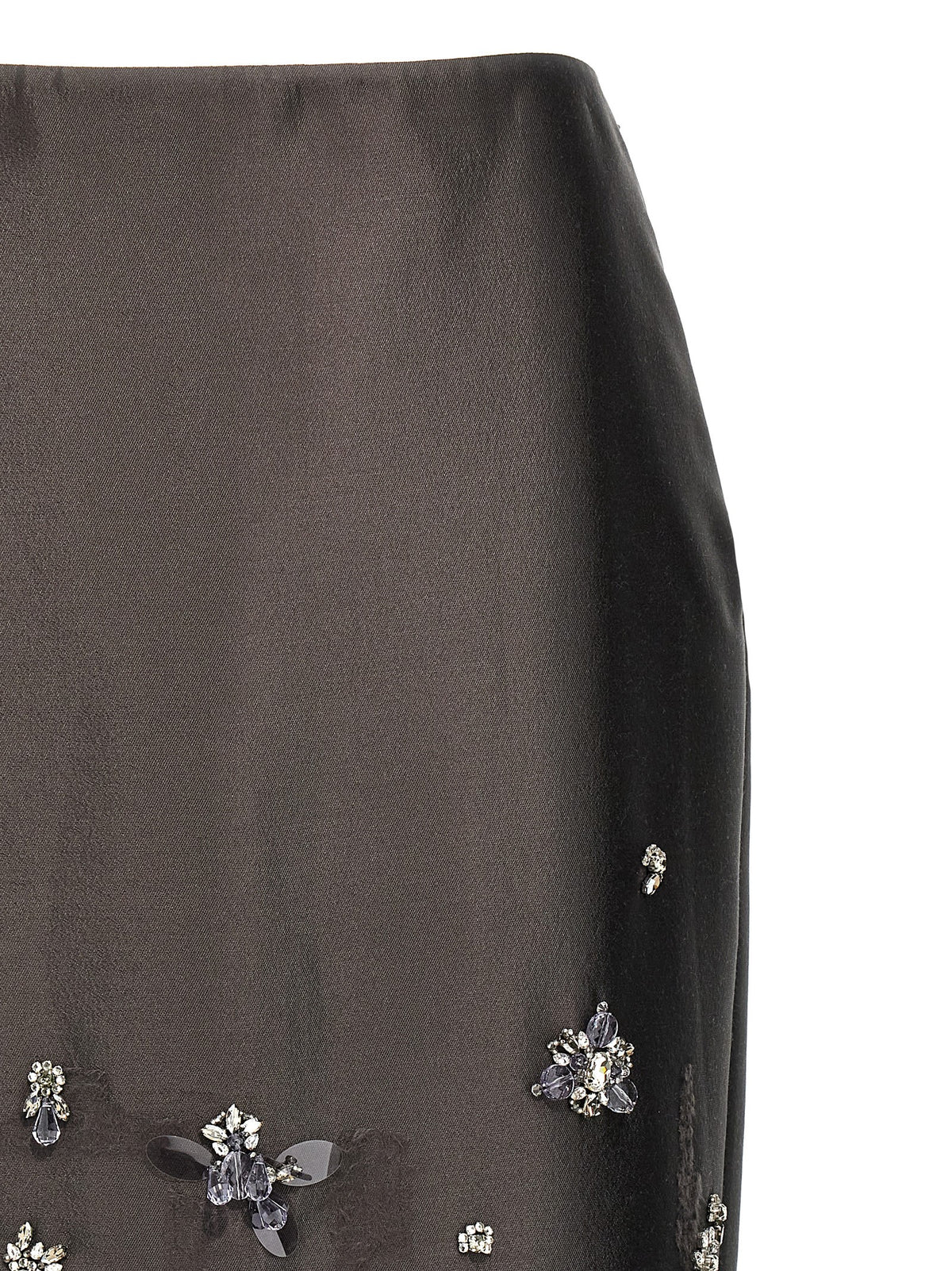 Prada Silk & Wool Jewel-Embellished Midi Skirt in Gray | Made in Italy