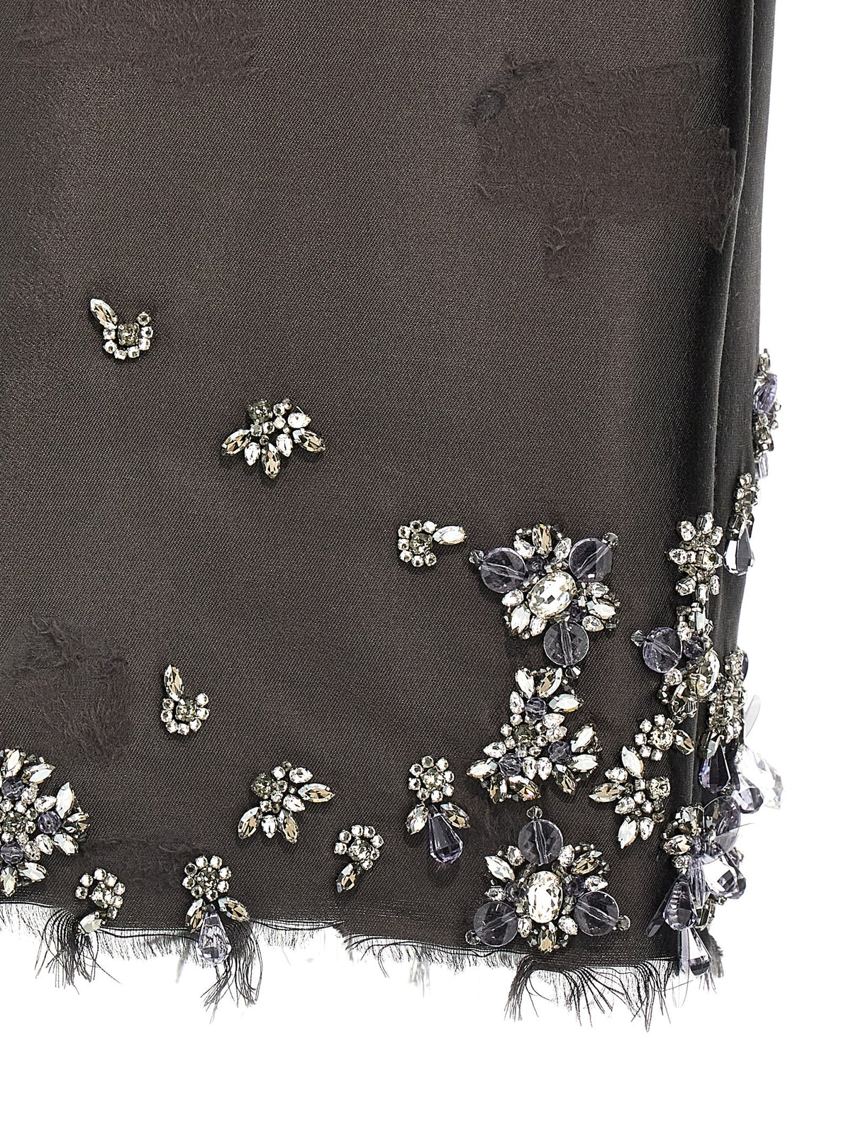 Prada Silk & Wool Jewel-Embellished Midi Skirt in Gray | Made in Italy