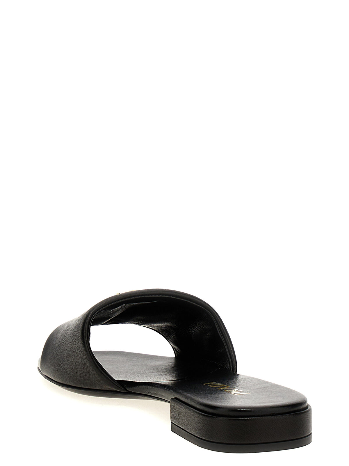 Prada Lamb Leather Triangle Logo Slides in Black | Made in Italy