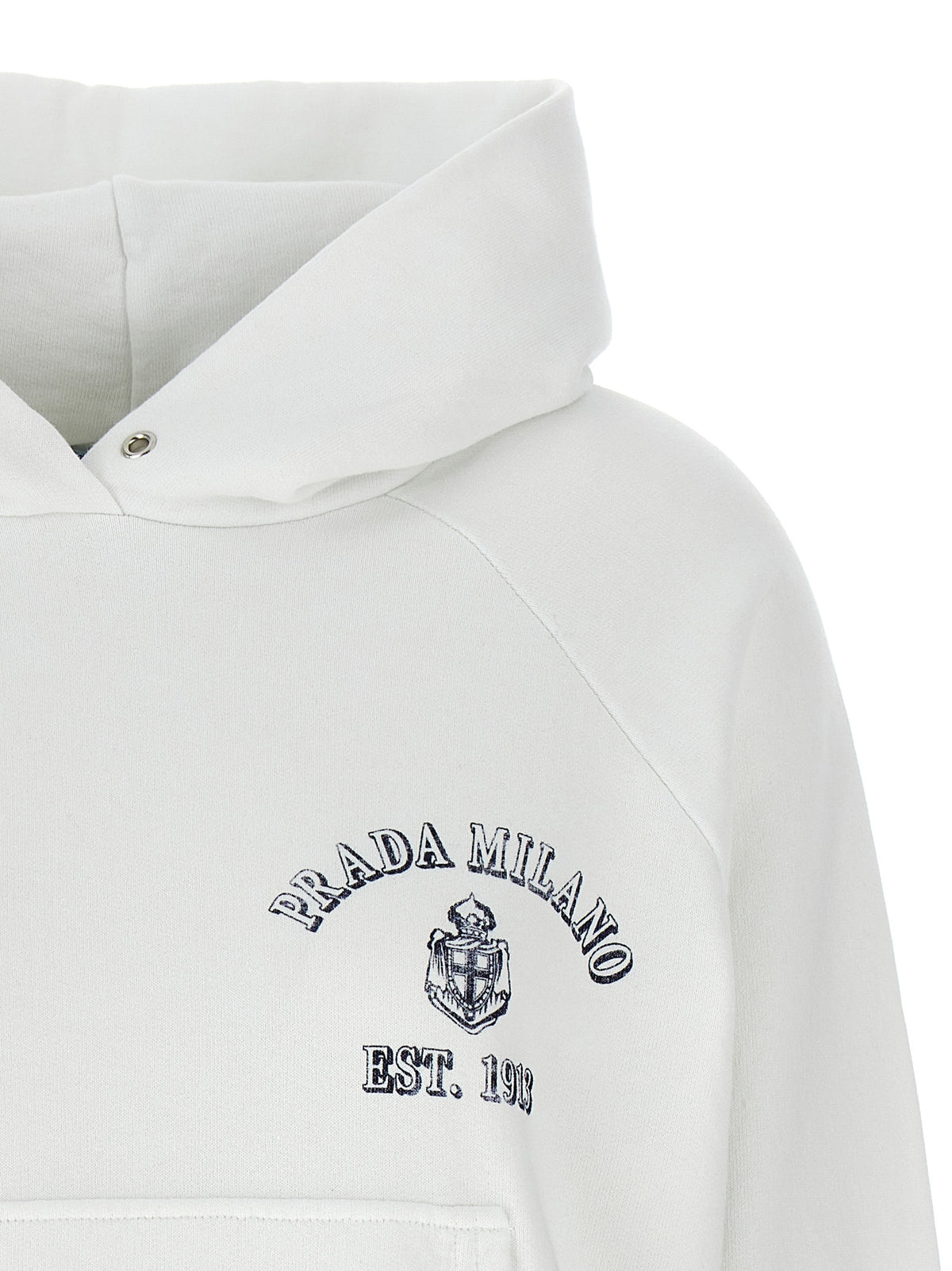 Prada Gauze Cotton Used-Effect Vintage Logo Hoodie in White