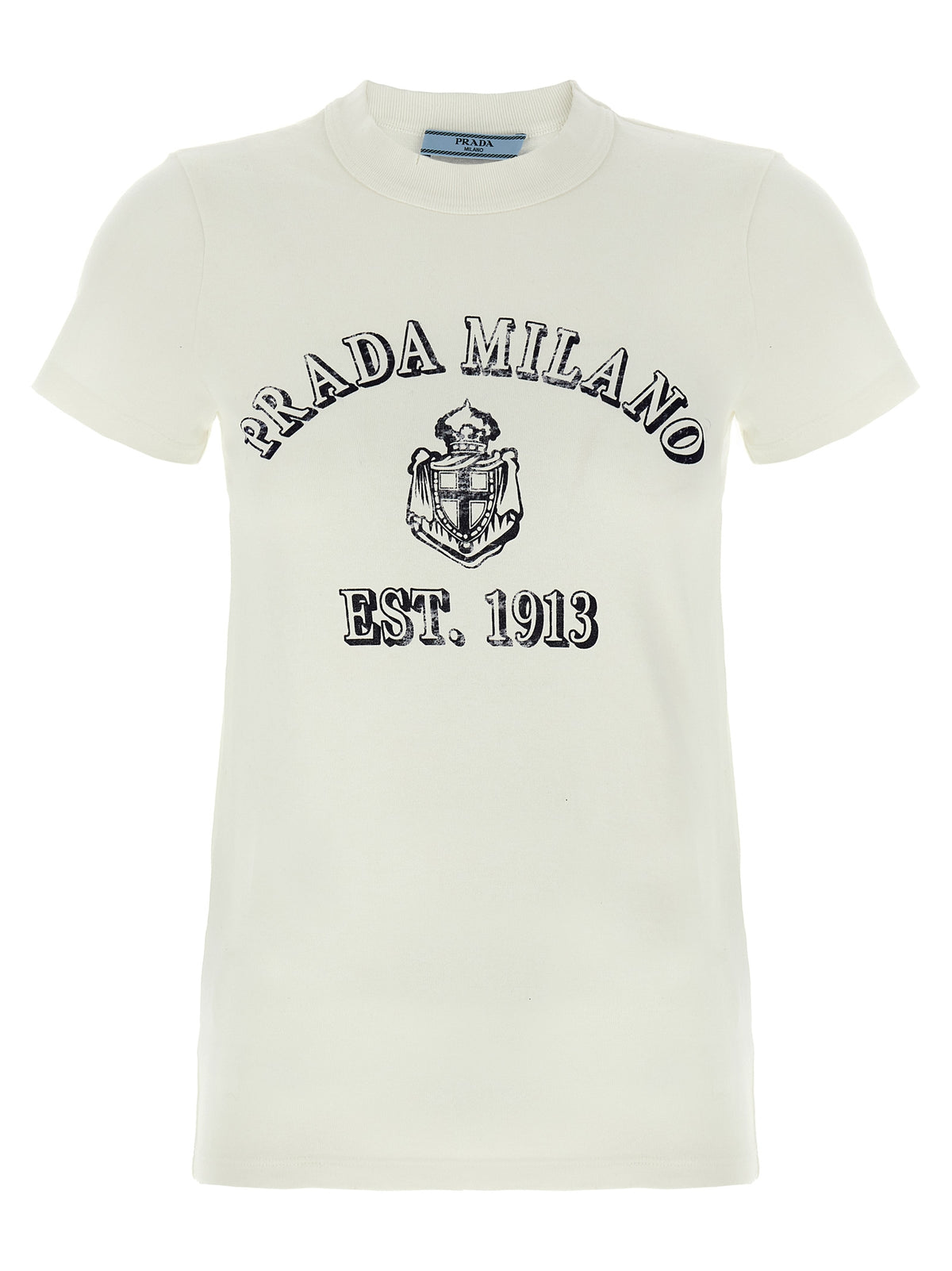 Prada Used-Effect Vintage Logo Cotton T-Shirt in White | Made in Italy
