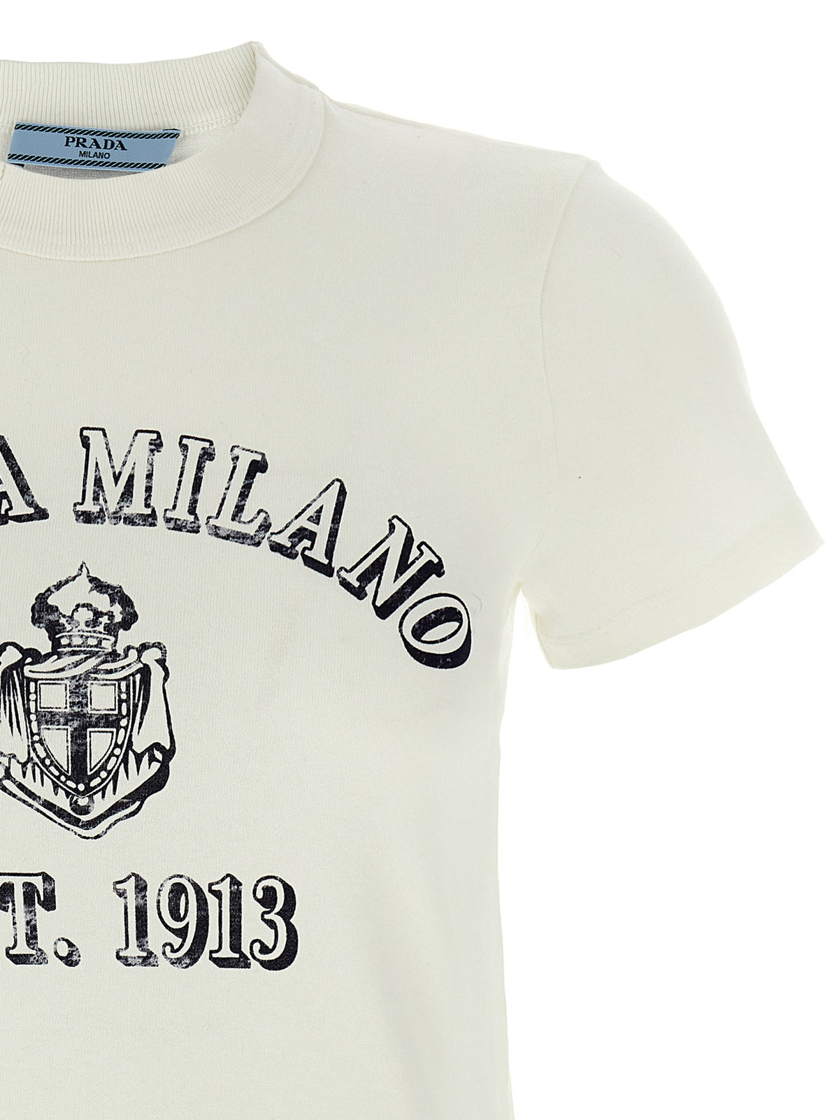 Prada Used-Effect Vintage Logo Cotton T-Shirt in White | Made in Italy
