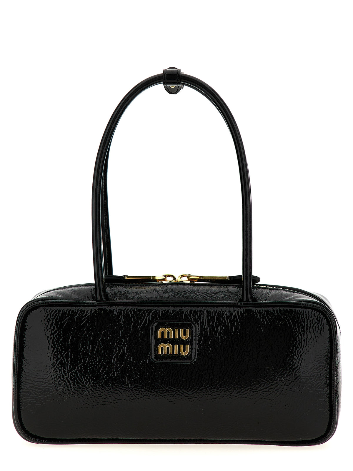 Miu Miu Glossy Lamb Leather Top Case Handbag in Black | Made in Italy