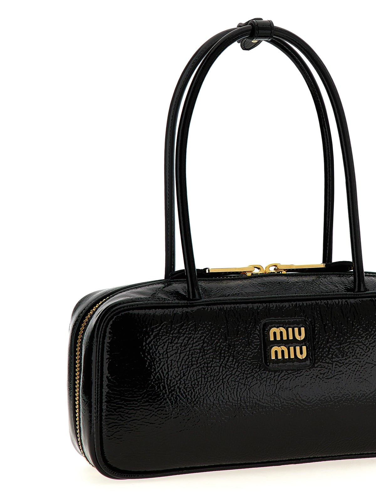 Miu Miu Glossy Lamb Leather Top Case Handbag in Black | Made in Italy
