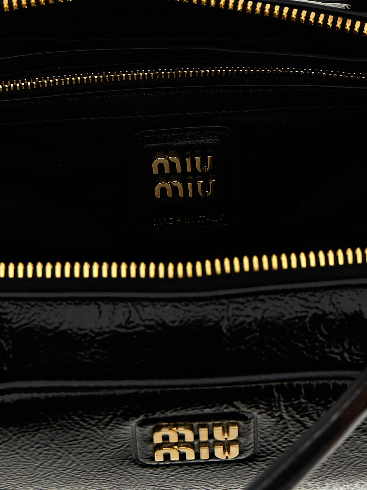 Miu Miu Glossy Lamb Leather Top Case Handbag in Black | Made in Italy
