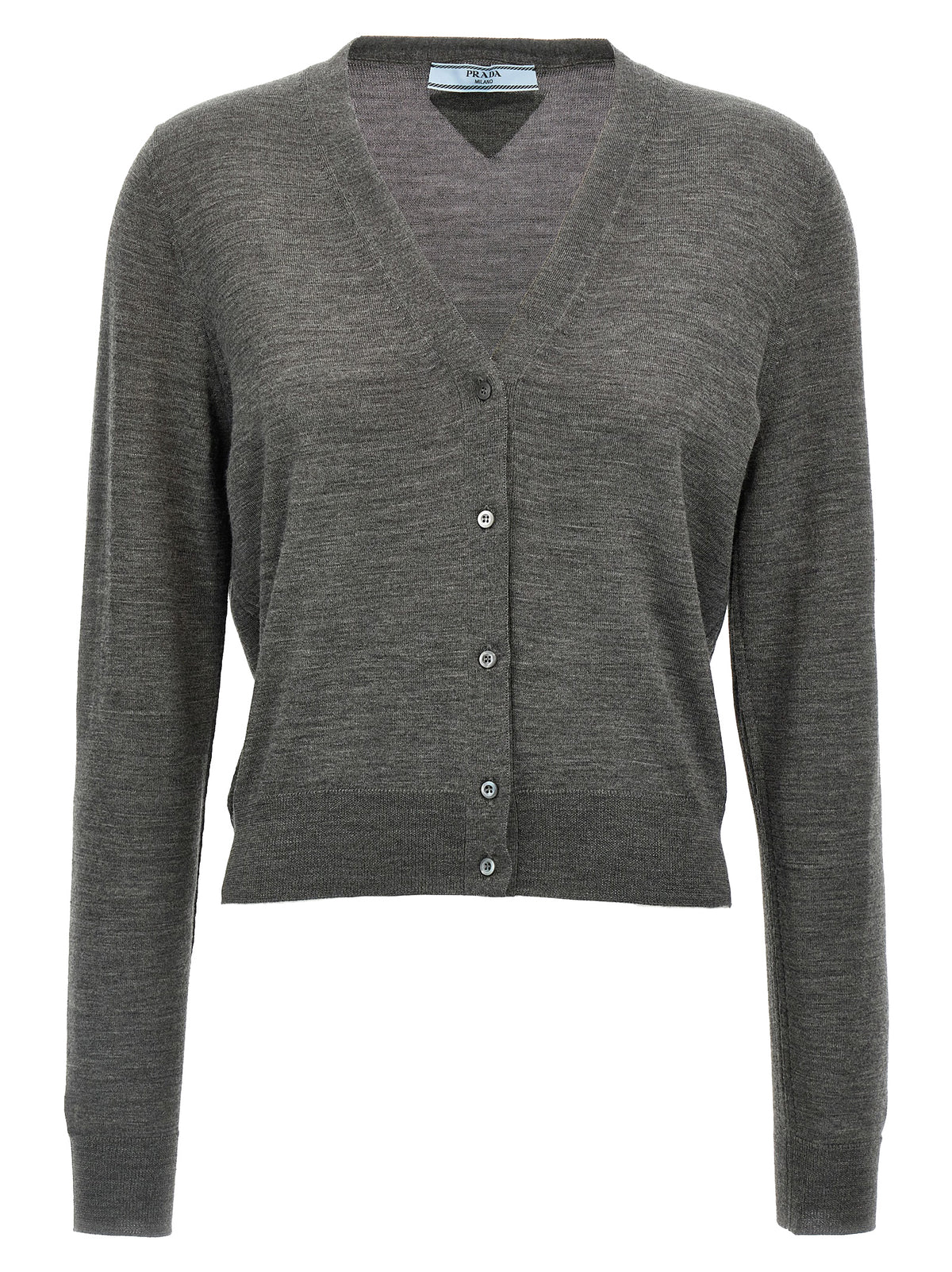 Prada Virgin Wool V-Neck Button Cardigan in Gray | Made in Italy