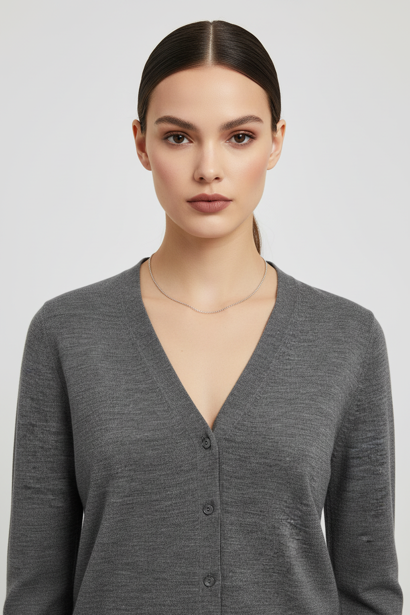 Prada Virgin Wool V-Neck Button Cardigan in Gray | Made in Italy
