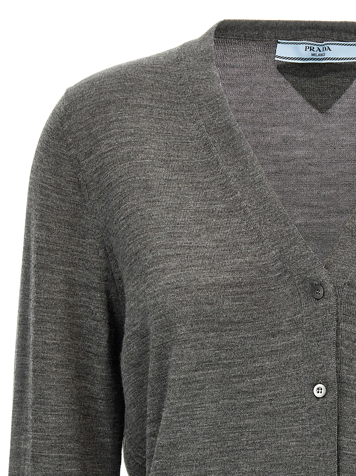 Prada Virgin Wool V-Neck Button Cardigan in Gray | Made in Italy