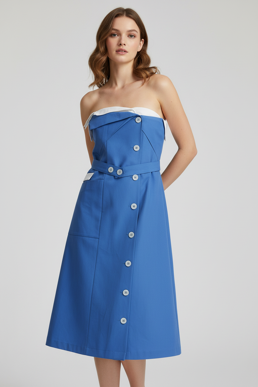 Miu Miu Cotton Poplin Off-Shoulder Mini Dress in Light Blue | Made in Italy