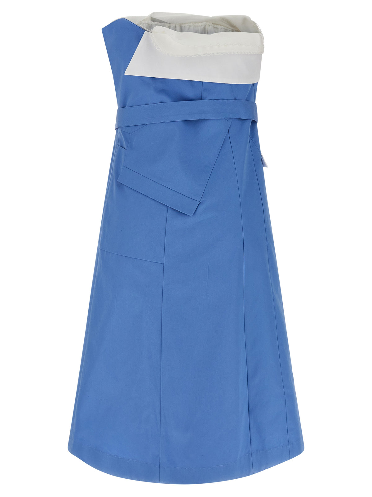 Miu Miu Cotton Poplin Off-Shoulder Mini Dress in Light Blue | Made in Italy
