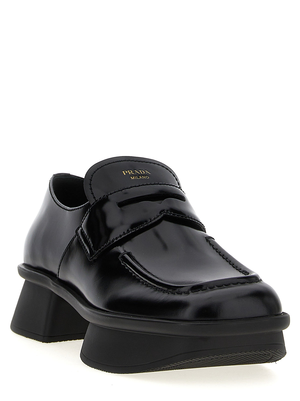 Prada Equal Calfskin Leather Slip-On Loafers in Black | Made in Italy