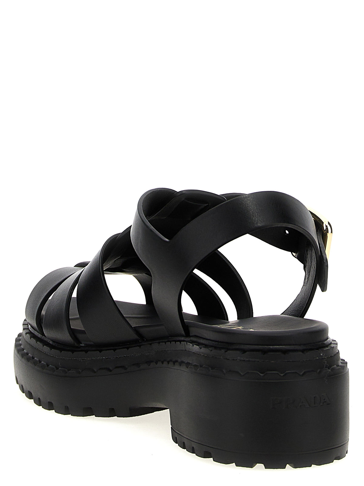 Prada Monolith Calfskin Leather Flat Sandals in Black | Made in Italy