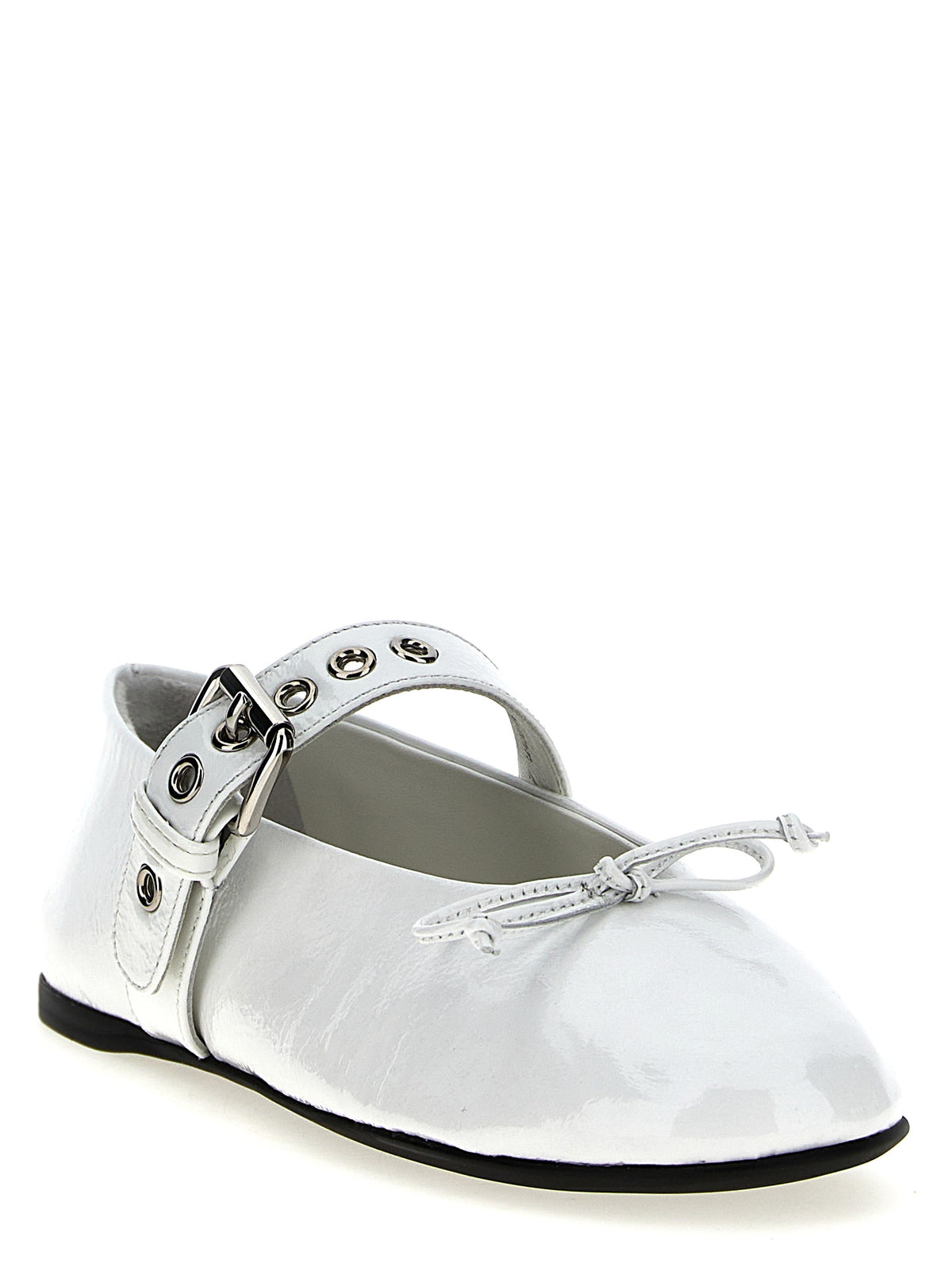 Miu Miu Patent Calfskin Bow Ballet Flats in White | Made in Italy