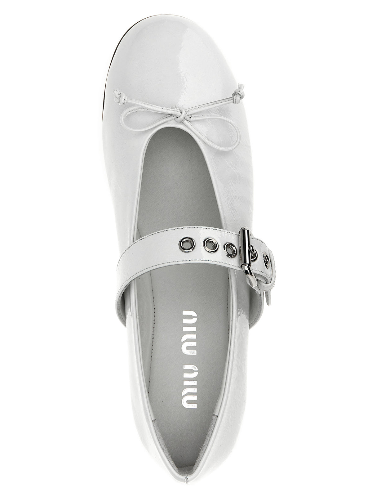 Miu Miu Patent Calfskin Bow Ballet Flats in White | Made in Italy