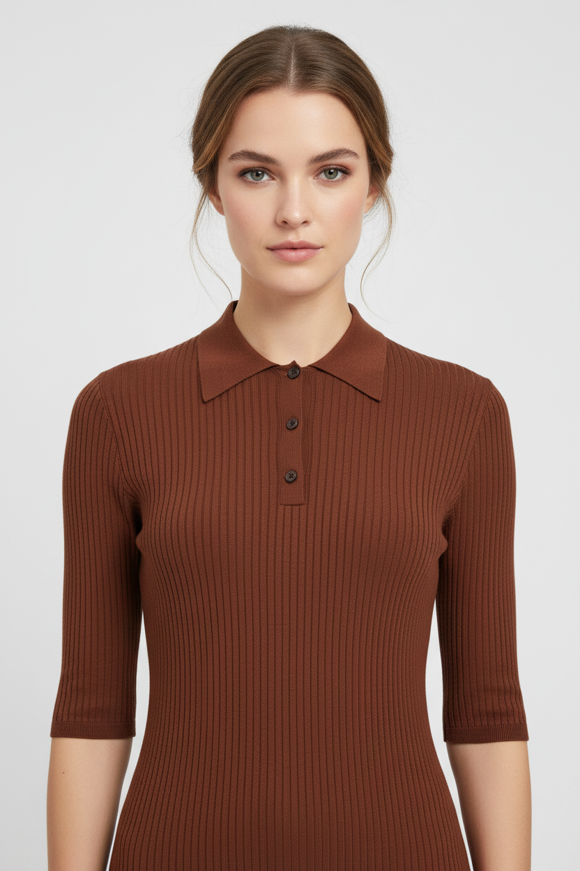 Prada Stretch Cotton Ribbed Polo Shirt in Brown | Made in Italy
