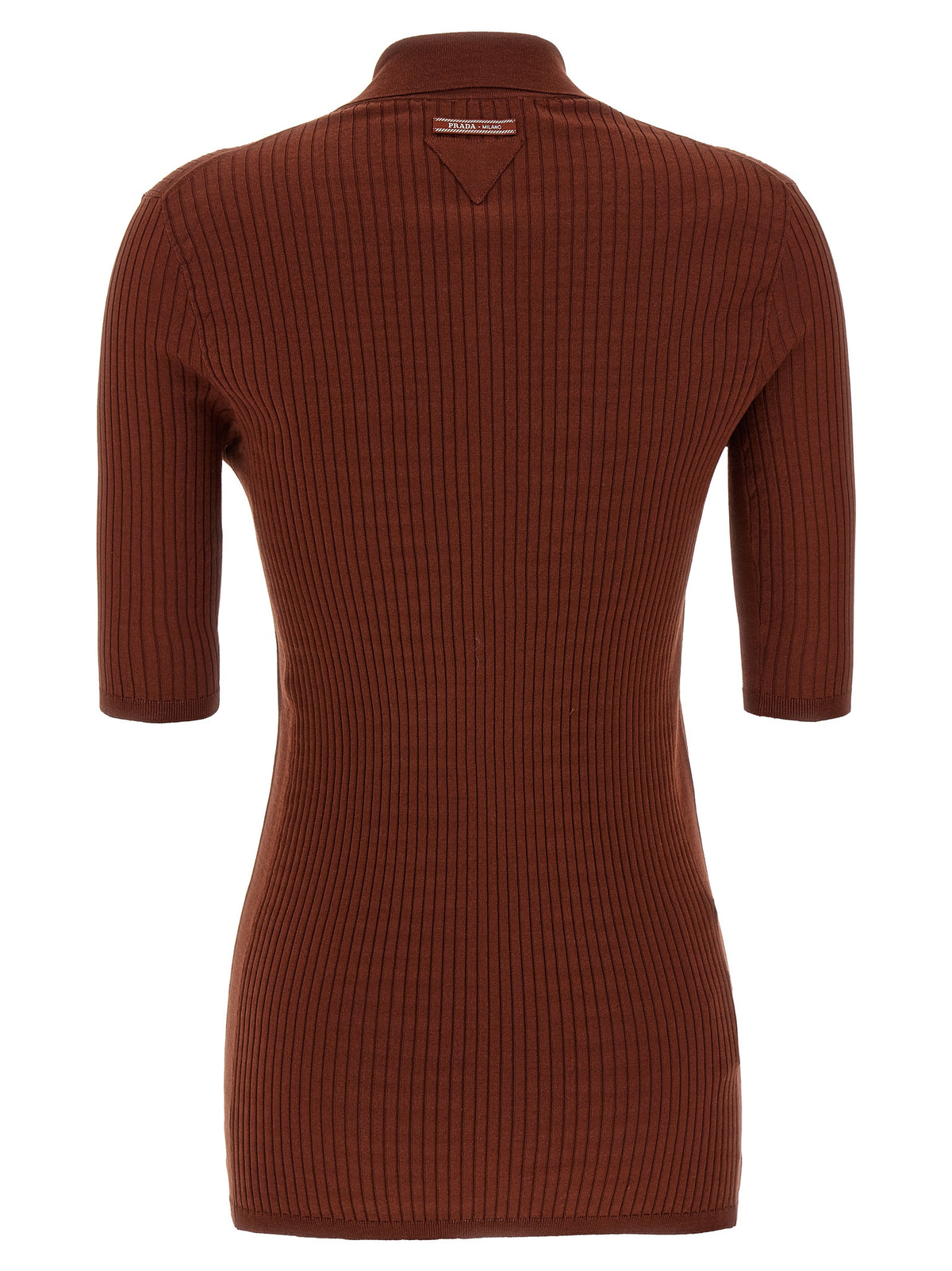 Prada Stretch Cotton Ribbed Polo Shirt in Brown | Made in Italy