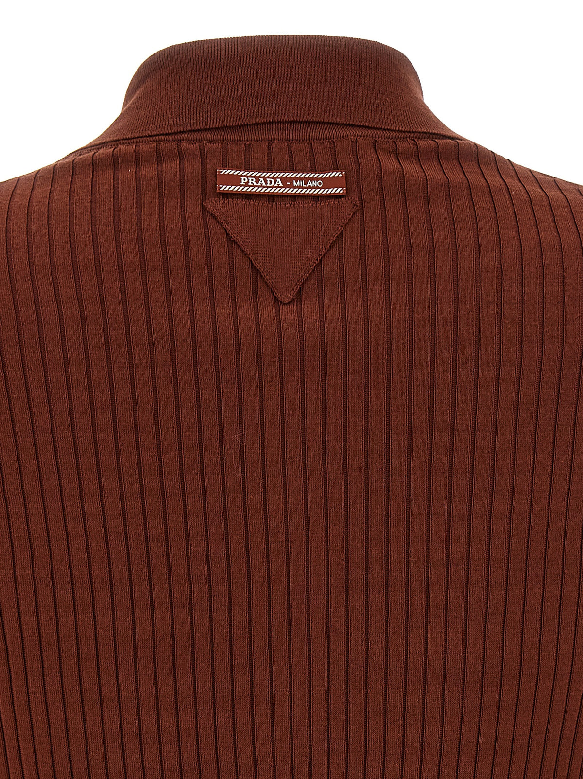 Prada Stretch Cotton Ribbed Polo Shirt in Brown | Made in Italy