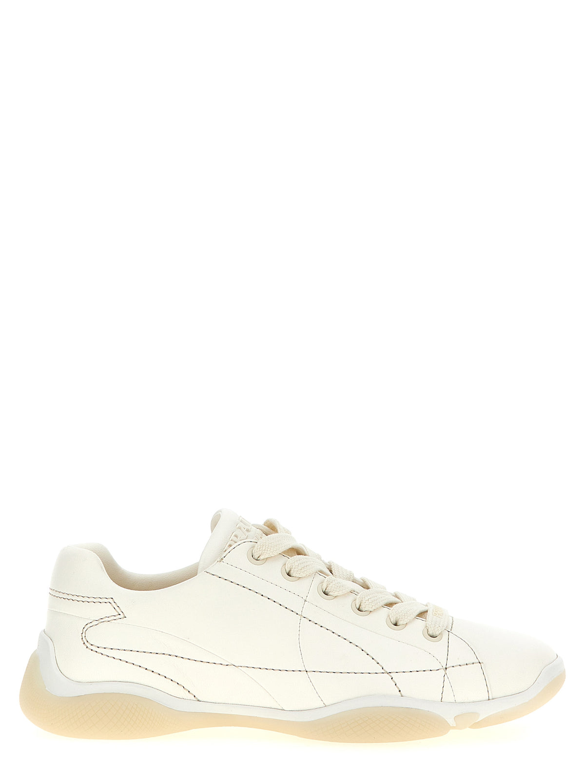 Prada Nappa Lamb Leather Low-Top Sneakers in White | Made in Italy