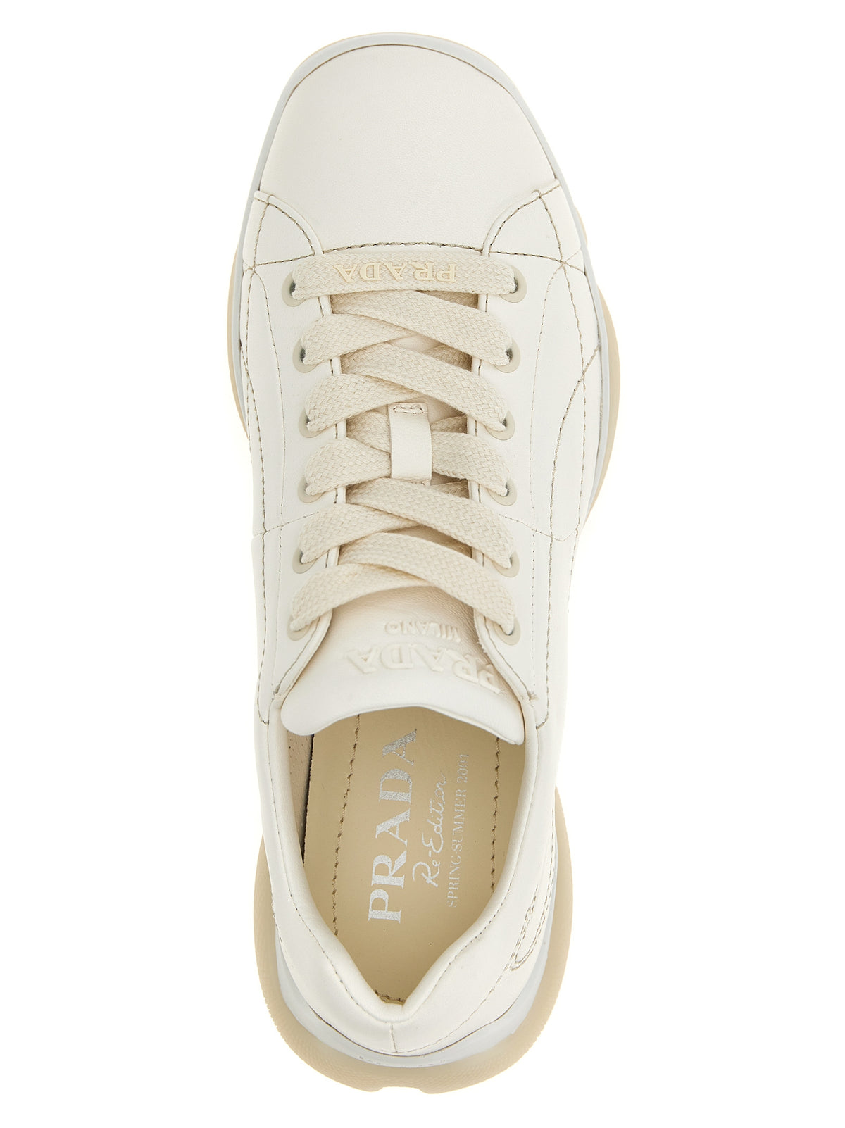 Prada Nappa Lamb Leather Low-Top Sneakers in White | Made in Italy