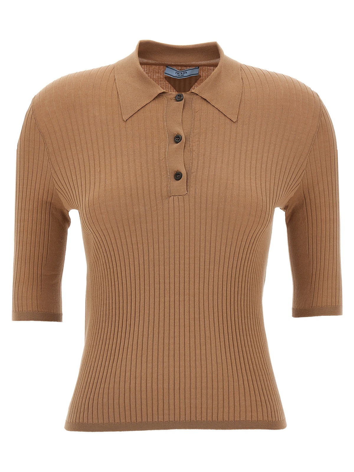 Prada Cotton Knit Polo Shirt in Beige | Made in Italy