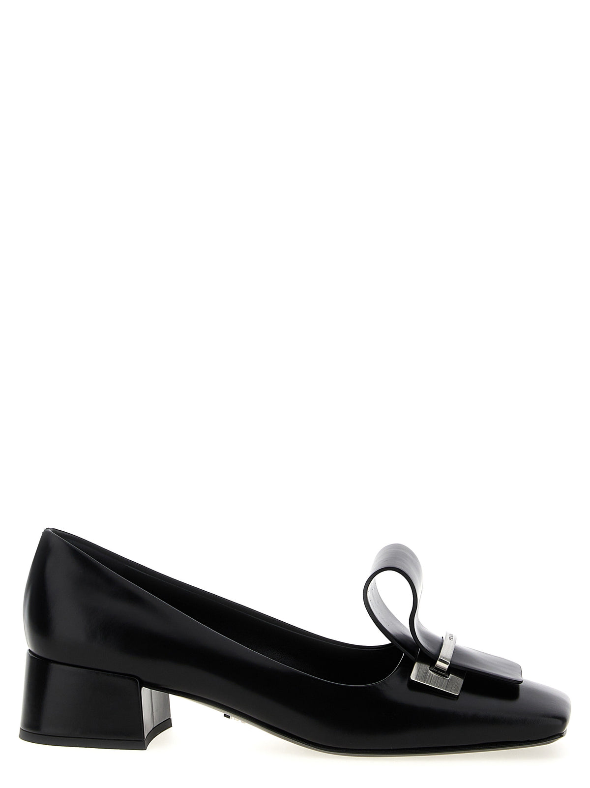Prada Brushed Calfskin Square Toe Mid Heel Pumps in Black | Made in Italy