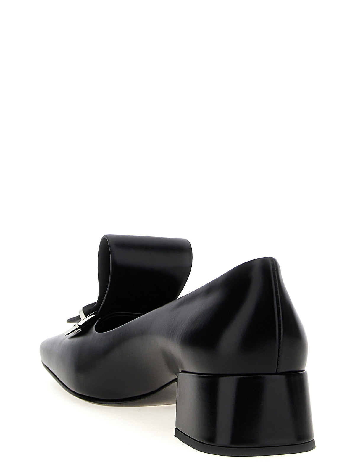 Prada Brushed Calfskin Square Toe Mid Heel Pumps in Black | Made in Italy