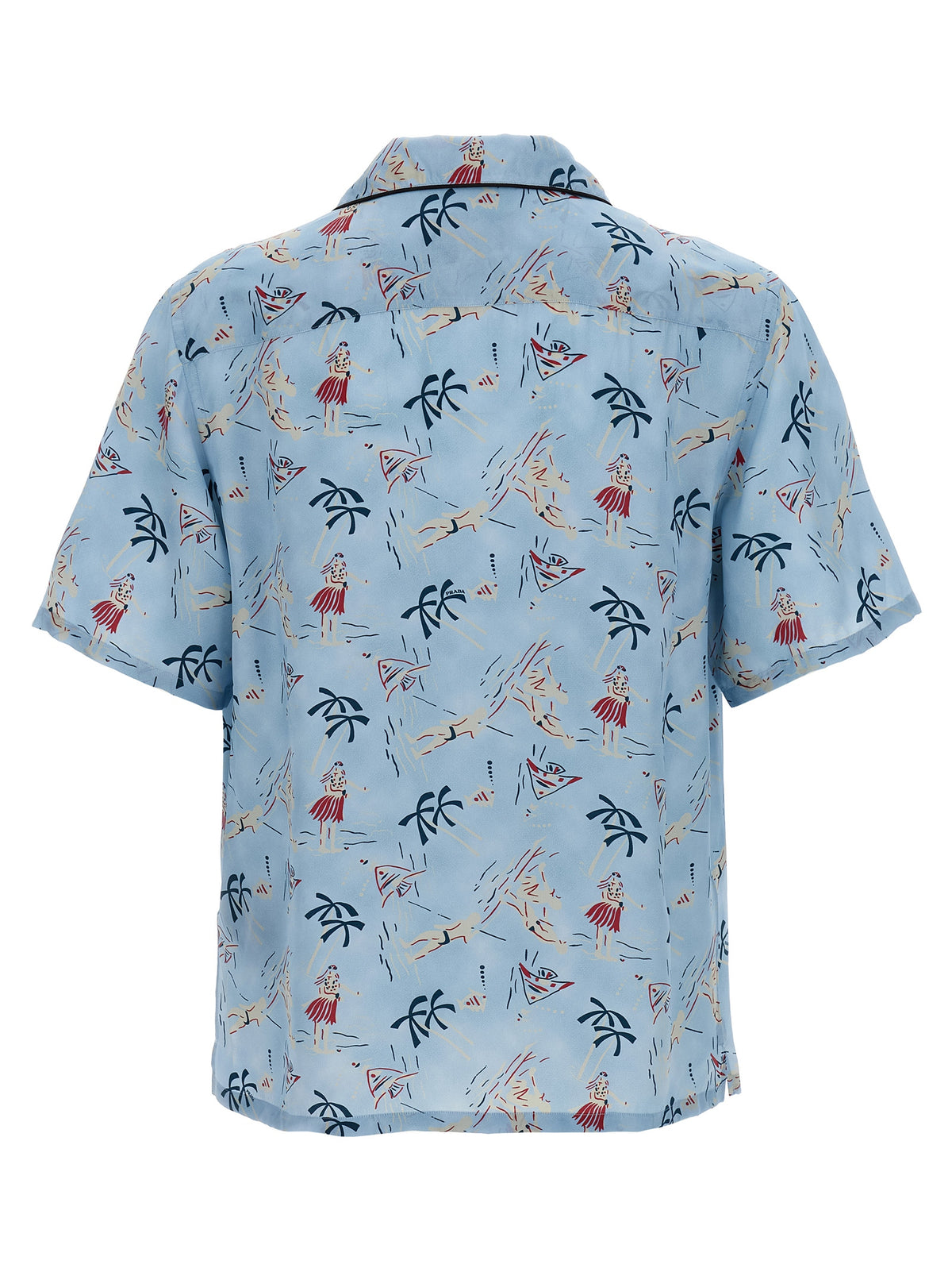 Prada Hawaii Print Silk Bowling Shirt in Light Blue | Made in Italy