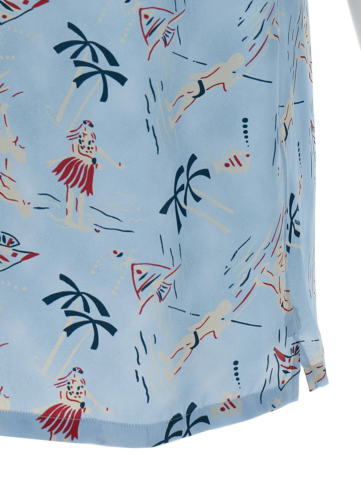 Prada Hawaii Print Silk Bowling Shirt in Light Blue | Made in Italy
