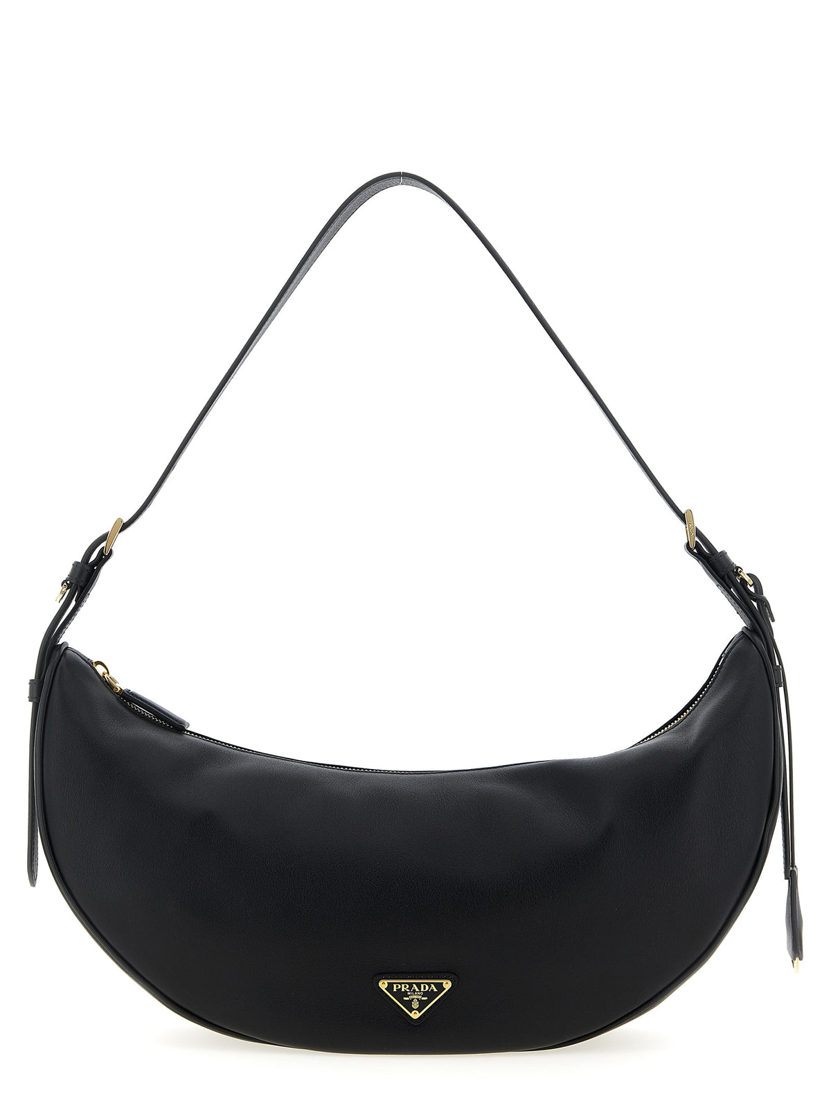 Prada Demi-Lune Calfskin Leather Shoulder Bag in Black | Made in Italy