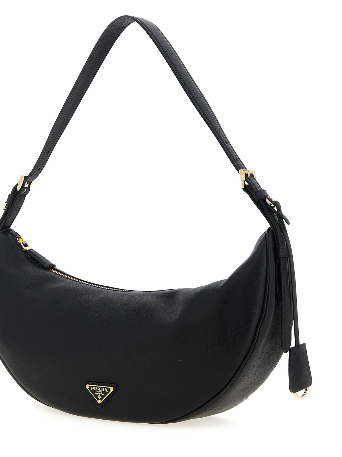 Prada Demi-Lune Calfskin Leather Shoulder Bag in Black | Made in Italy