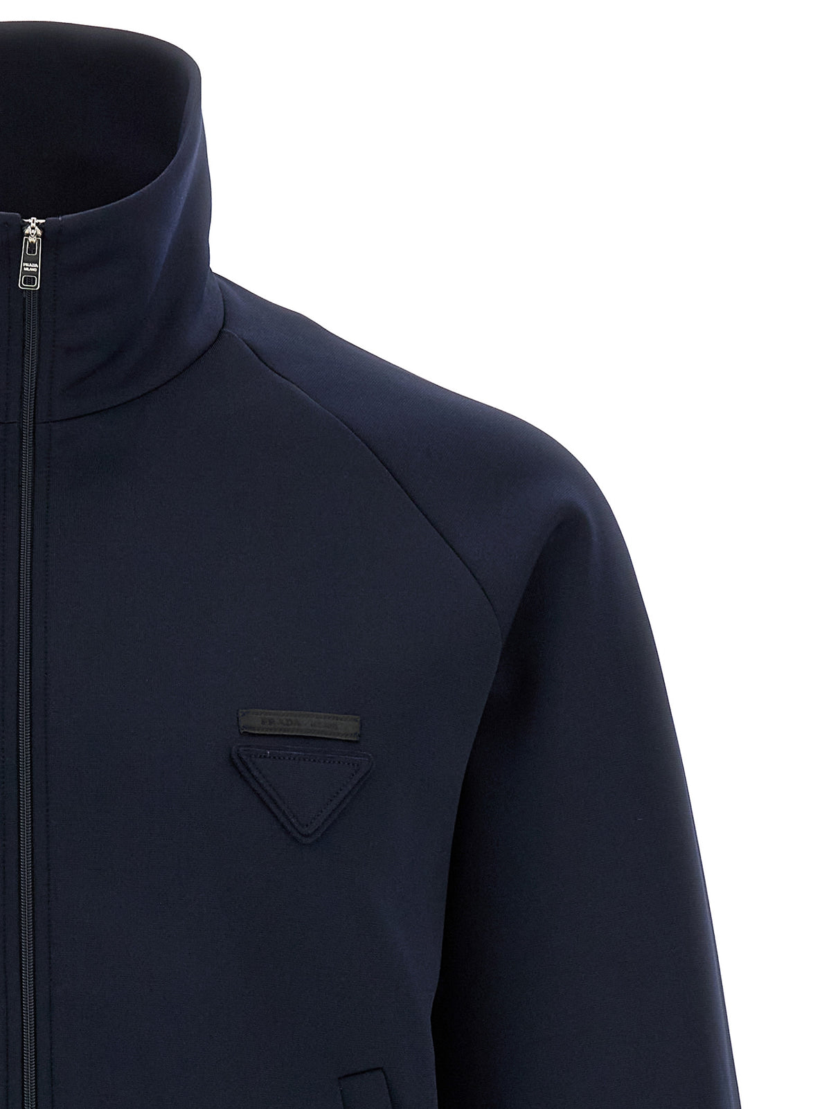 Prada Tech Fabric High Neck Zip Sweatshirt in Blue | Made in Italy