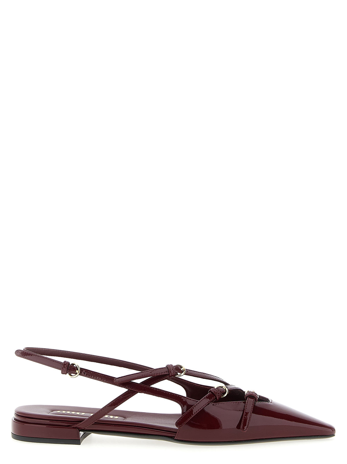 Miu Miu Patent Calfskin Slingback Flats with Squared Toe in Bordeaux | Made in Italy