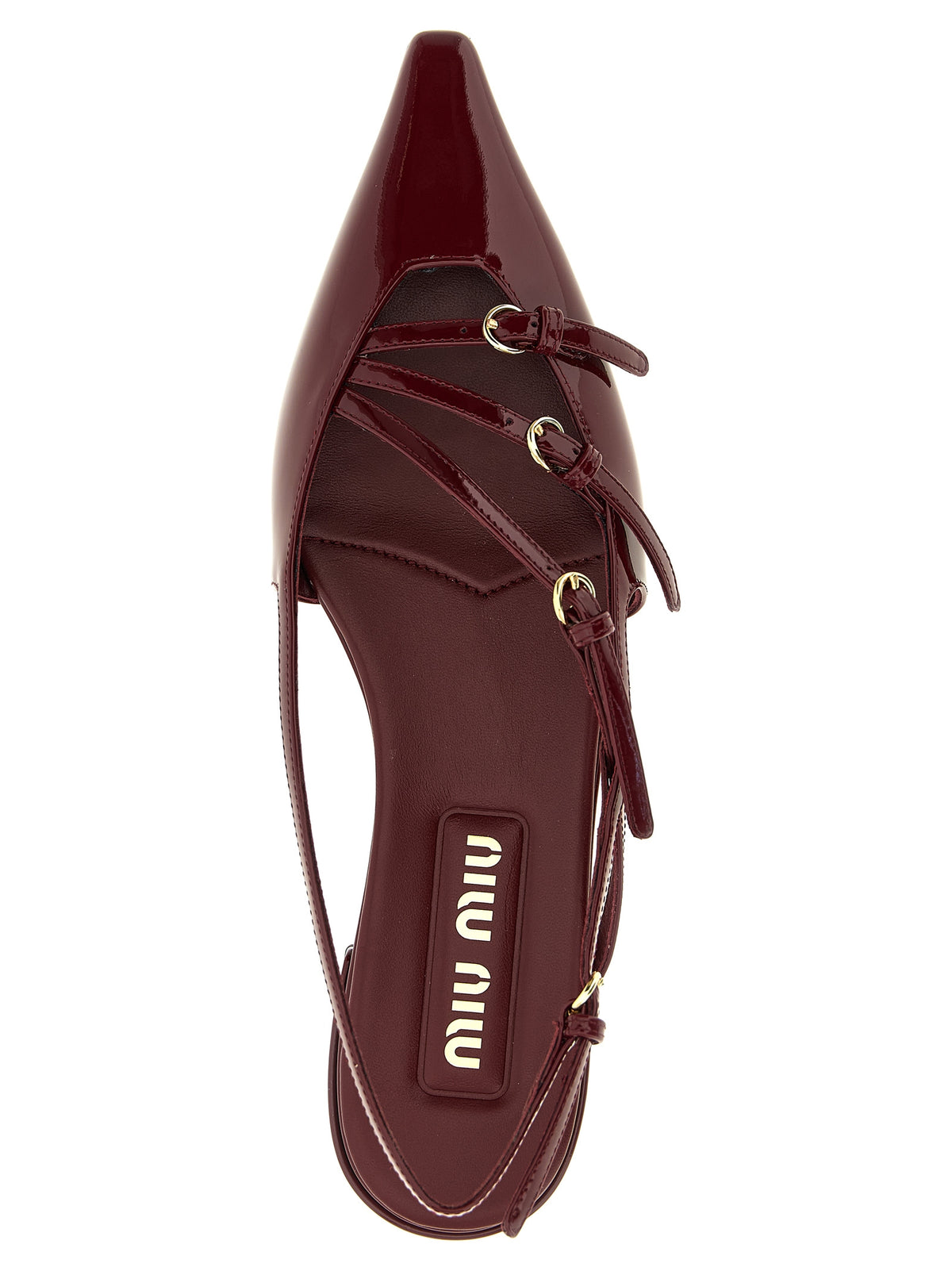 Miu Miu Patent Calfskin Slingback Flats with Squared Toe in Bordeaux | Made in Italy
