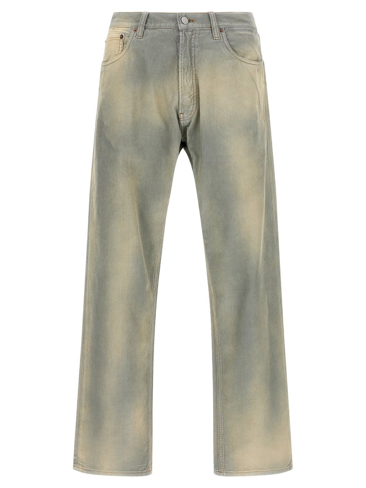 Prada Stonewashed Corduroy Straight-Leg Trousers in Light Blue | Made in Italy